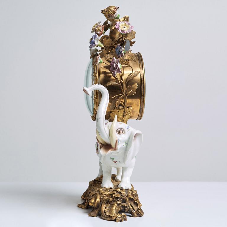 A porcelain and gilt bronze clock, presumably French, Samson, late 19th century.