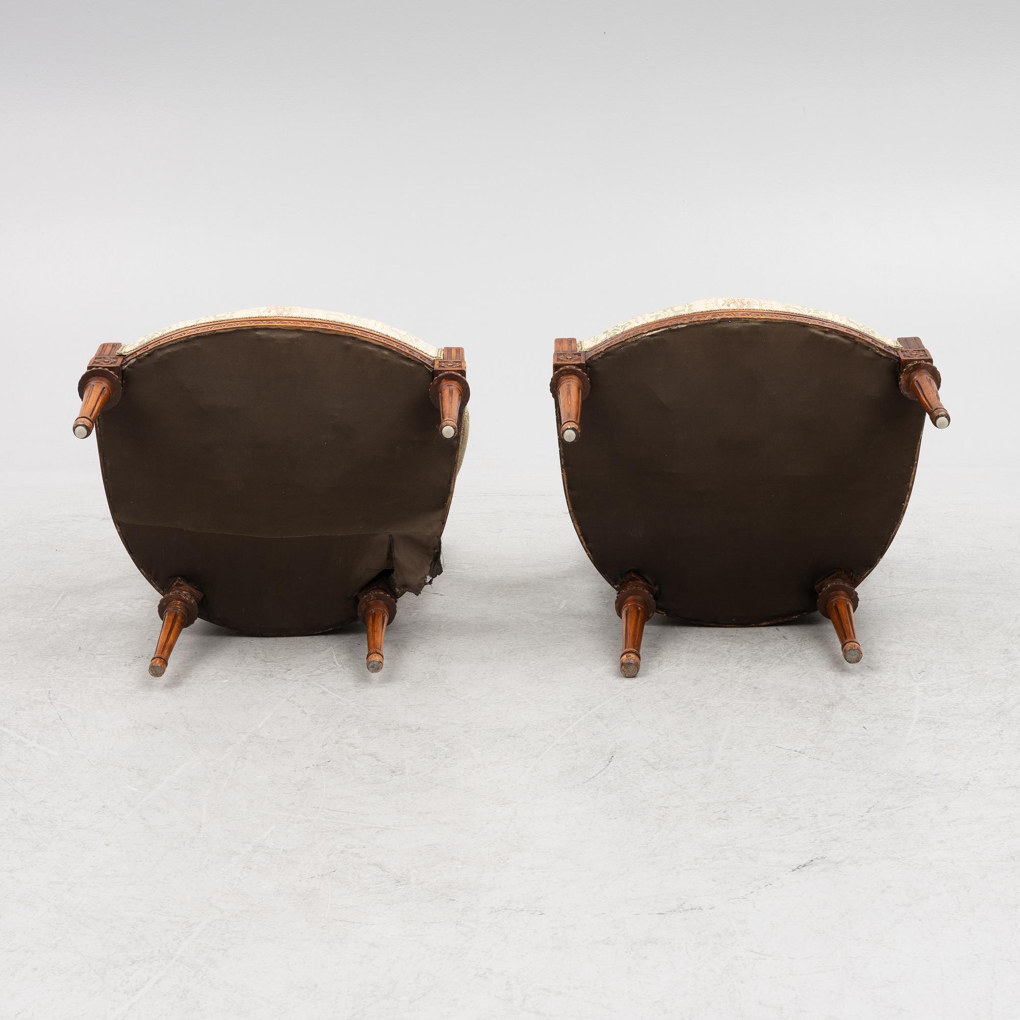 A pair of late Gustavian open armchairs, Stockholm, late 18th century.