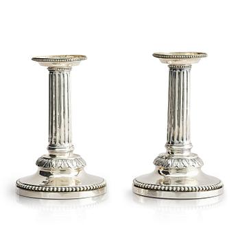 306. A pair of 18th century silver candlesticks, marks of Petter Eneroth, Stockholm 1786.