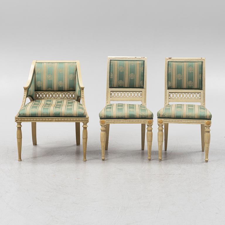 Seating group, 4 piece, Gustavian style from the 19th century.