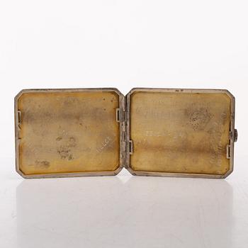 Seven silver boxes and cigarette cases, including with mark of Carl Fredrik Hultbom, Stockholm 1841.