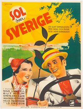 ERIC ROHMAN, a vintage lithographic movie poster, 'Sol över Sverige', Ljunglöfs, Stockholm, 1938.