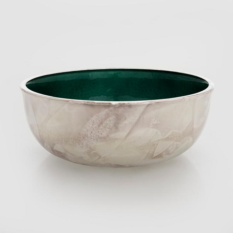 A set of three sterling silver and enamel bowls, maker's mark of A. Tillander, Turku 2005.