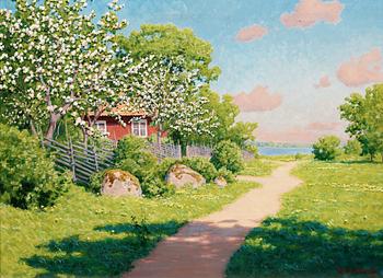 122. Johan Krouthén, Landskap med blommande fruktträd.