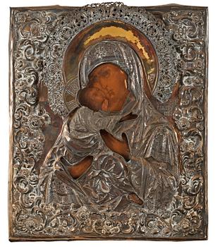 A Russian 19th century silver icon, marks of T Zalyesov, St. Petersburg 1857.