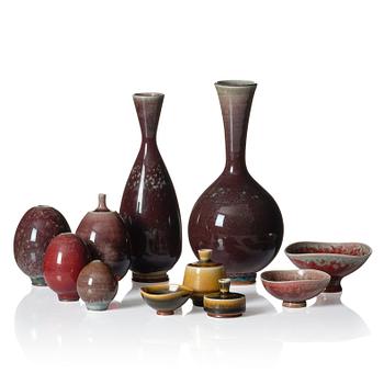 Berndt Friberg, a set of 8 stoneware vases and three bowls, Gustavsberg studio, Sweden 1960-70s.