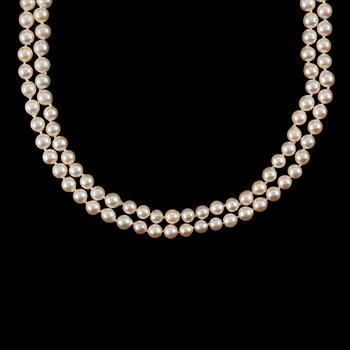 A cultured pearl necklace.