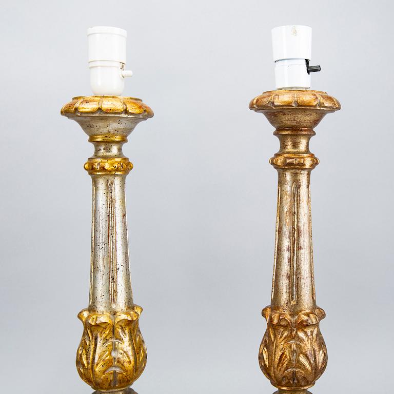 Four mid 20th century wood table lamps from Paoletti, Firenze Italy.