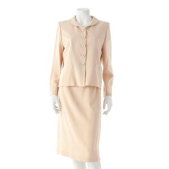 645. SONIA RYKIEL, a two-piece creme colored dress consisting of jacket and skirt.