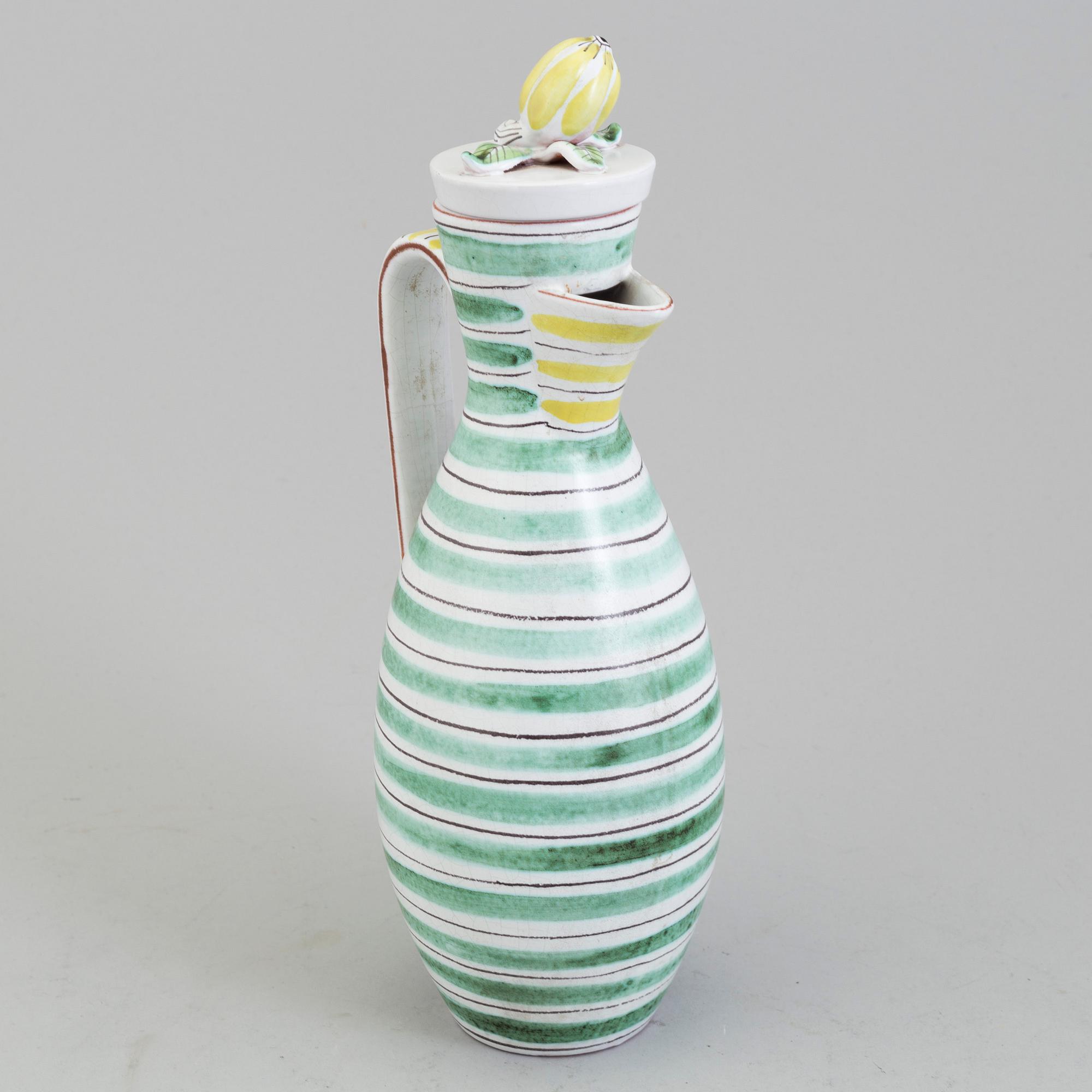 STIG LINDBERG, kanna med lock, fajans, Gustavsberg studio 1940-/50-tal.