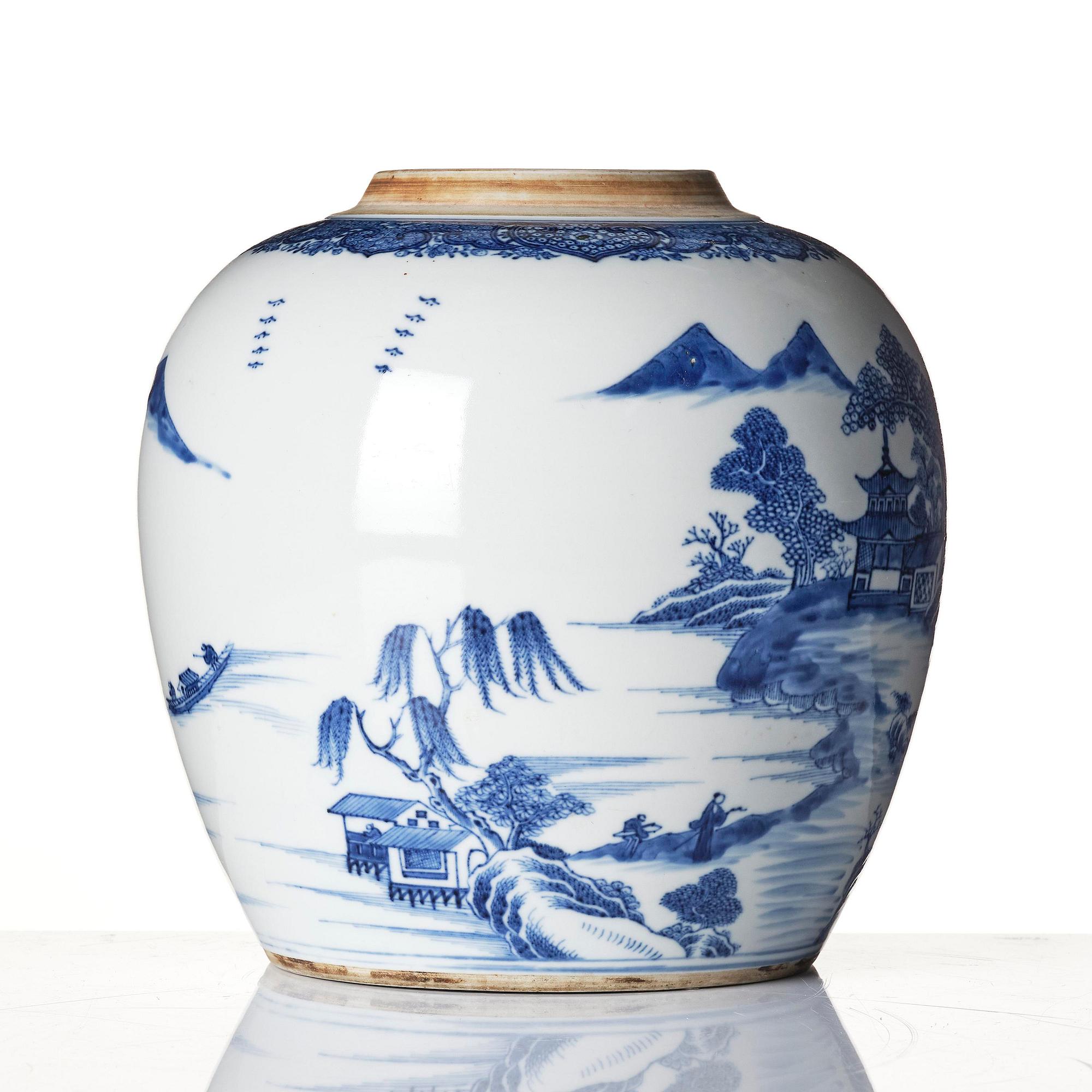 A blue and white jar, Qing dynasty, 18th century.
