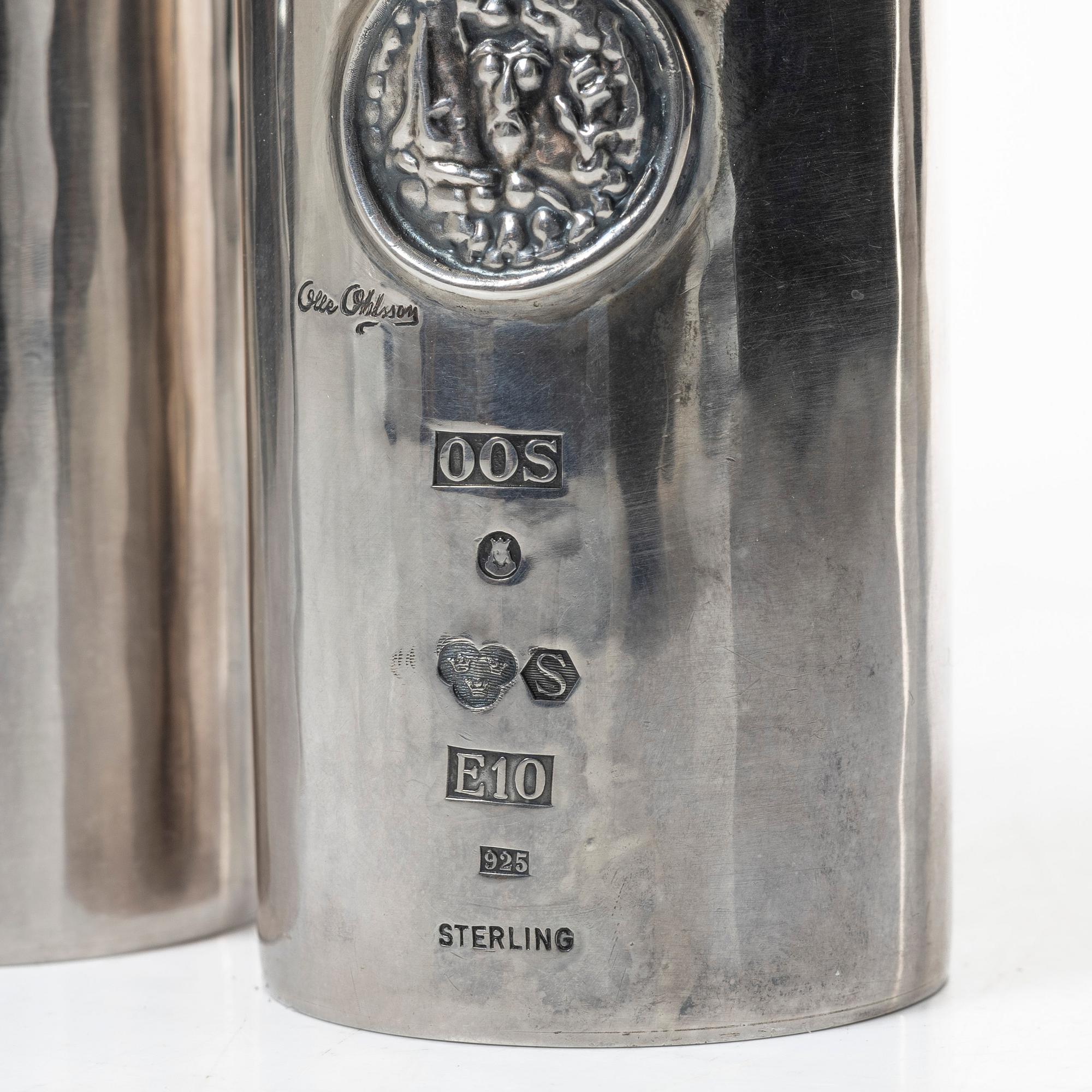 Olle Ohlsson, Three sterling silver beakers, Olle Ohlsson Silversmide, Stockholm 1979.