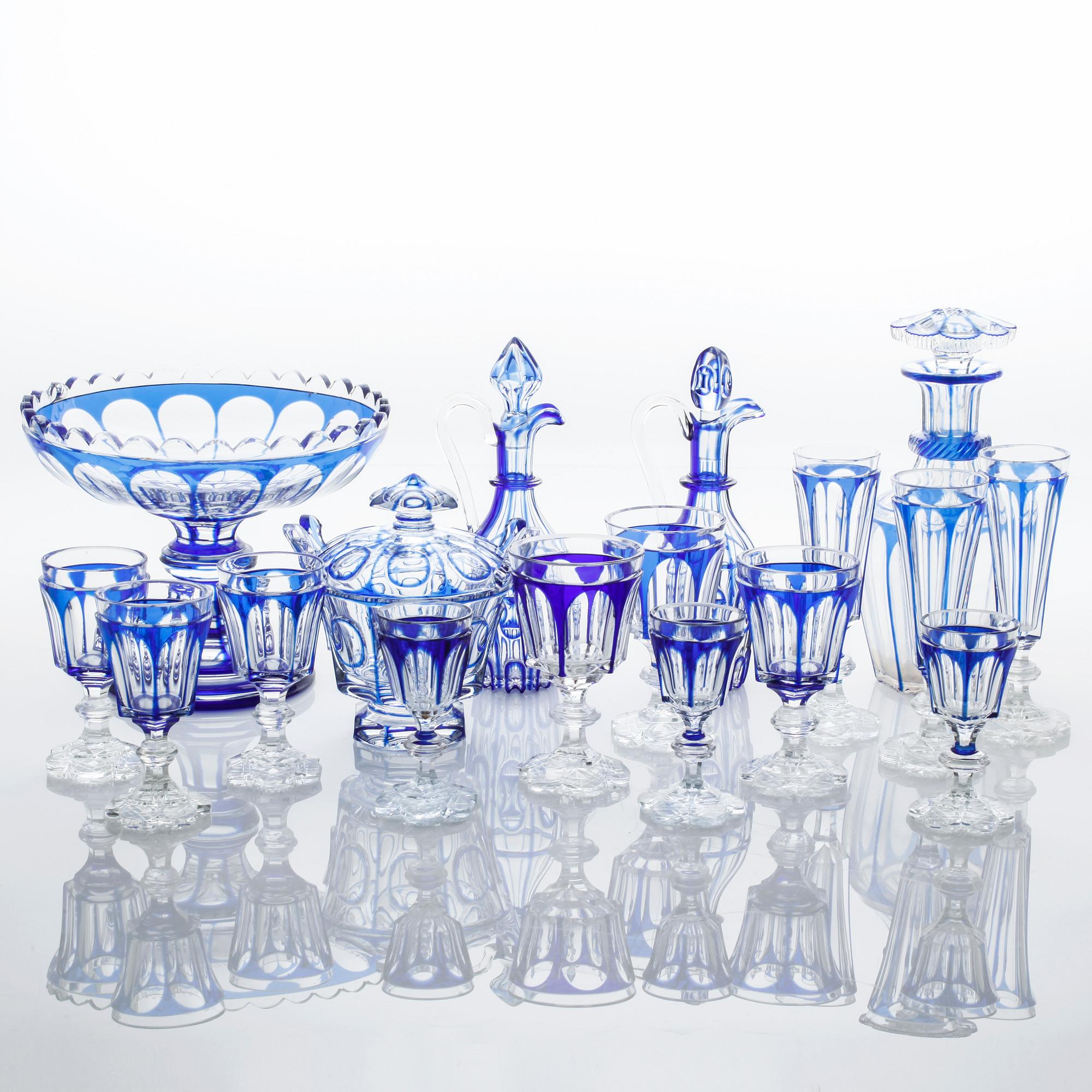 55 pieces of glass tableware, first half of the 20th century.