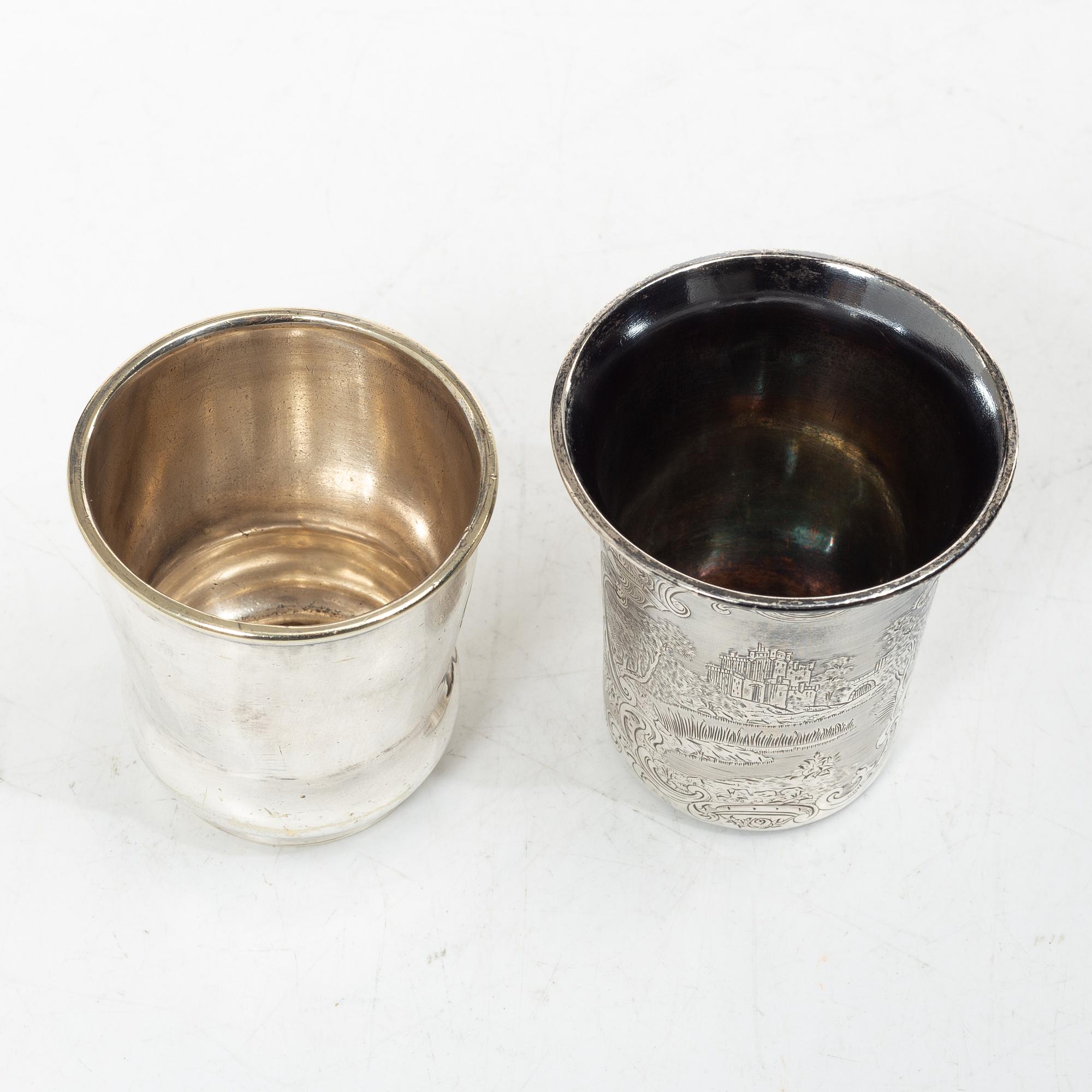 Two beakers, 2 pieces, silver, Stockholm, second half of the 19th century.