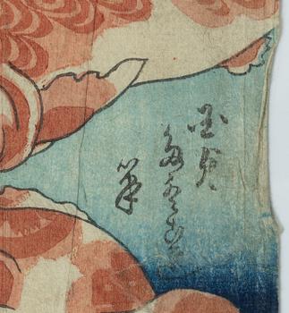 Träsnitt, fyra stycken, Japan, bland annat Ogata Gekko och Utagawa Kunisada.