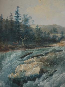 Louis Belanger Attributed to, "Vue de la Grand Cascade de Trollhetta".
