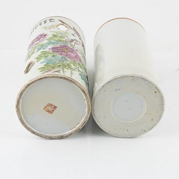 A porcelain brush pot and a porcelain hat stand, China, 20th century.