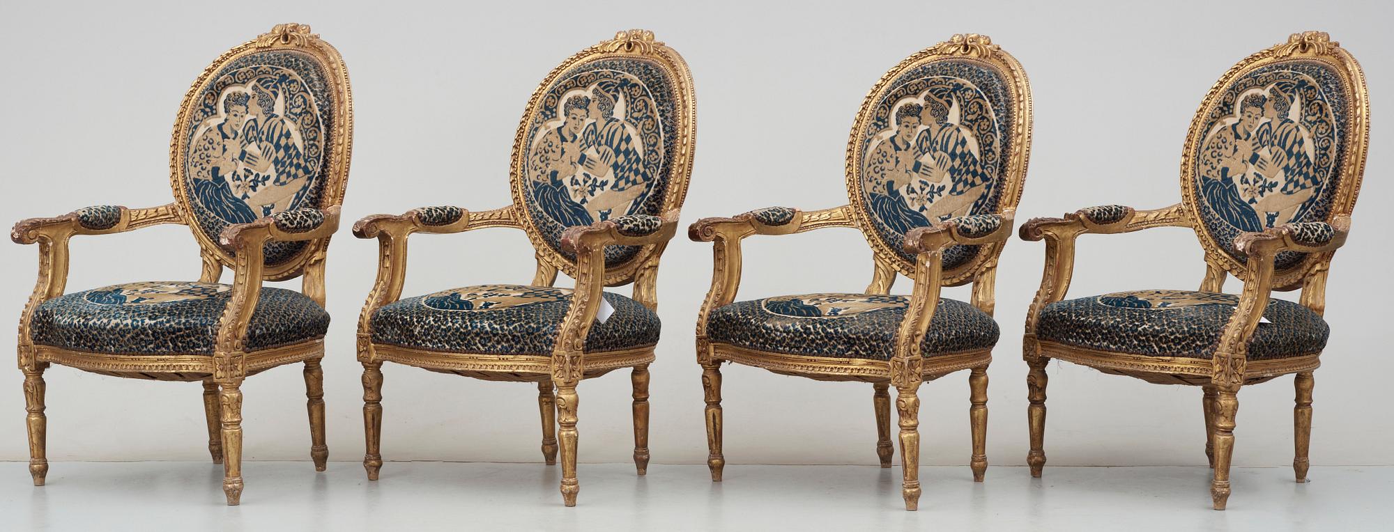 SALONGSGRUPP, 5 delar, Louis XVI-stil, trol. sydeuropa och omkring sekelskiftet 1800/1900.