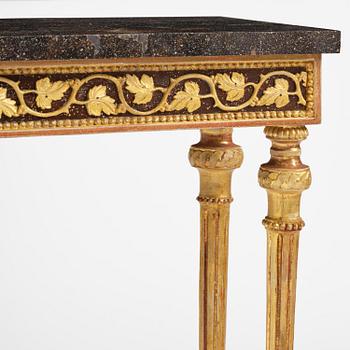 A late Gustavian carved giltwood and marble console table attributed to P. Ljung (1743-1819).