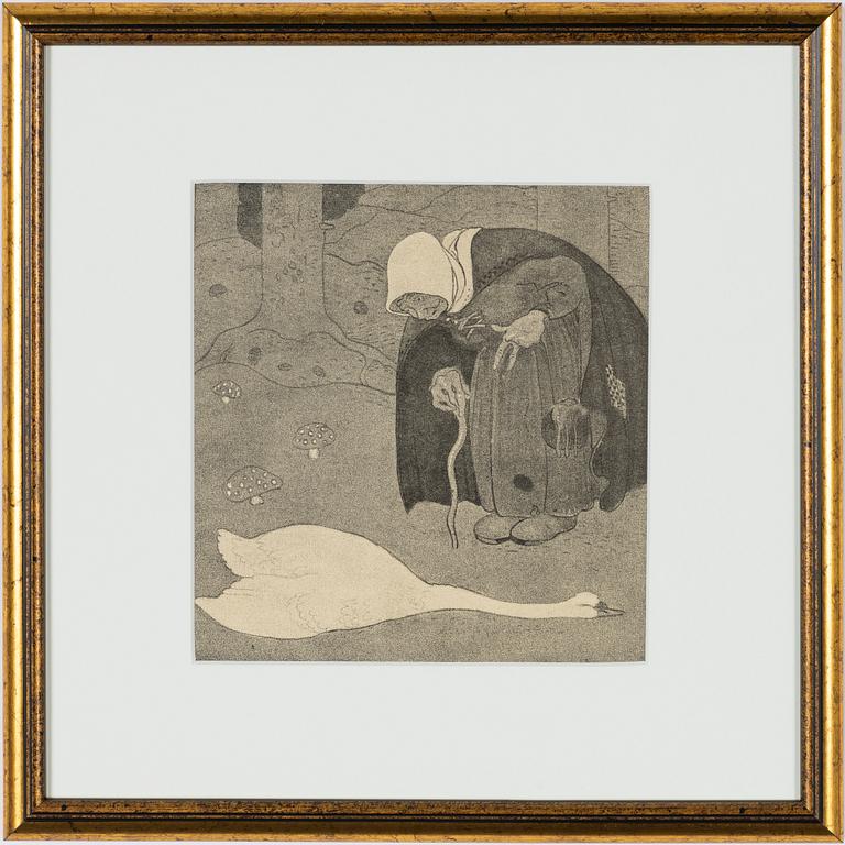 John Bauer, "Kors i alla dar! - sade gumman och lyfte försiktigt på Svanhamnen".