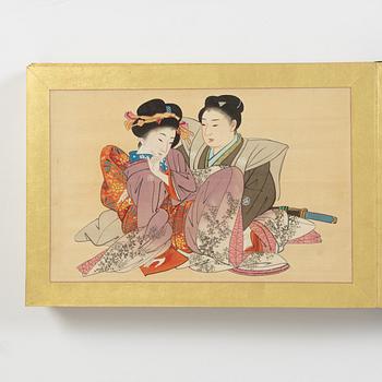 A Japanese Shunga album, ink an colour on silk, Japan, Meiji period (1868-1912).