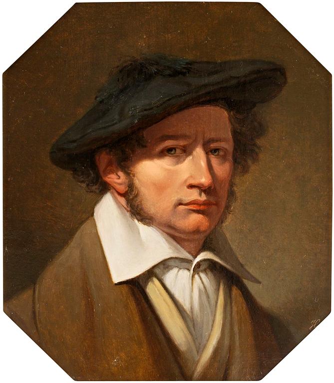 Johan Gustaf Sandberg, Självporträtt med röd barett, bröstbild.