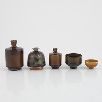 Berndt Friberg, three stoneware vases and two bowls, Gustavsbergs studio, including 1968.