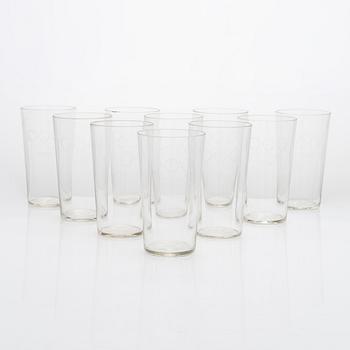 A set of 10 Olympic Games drinking glasses for the planned Summer Olympics in Helsinki 1940.