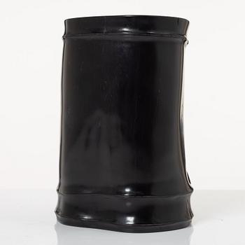 A hardwood bamboo shaped brushpot with a sceptre, China, 20th century.