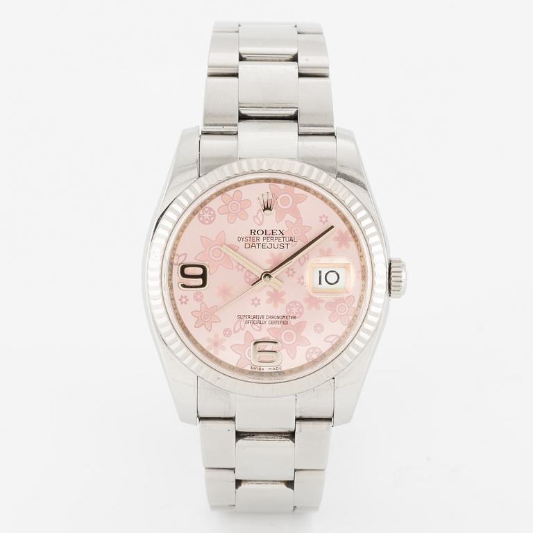 Rolex, Oyster Perpetual, Datejust, "Floral Dial", wristwatch, 36 mm.
