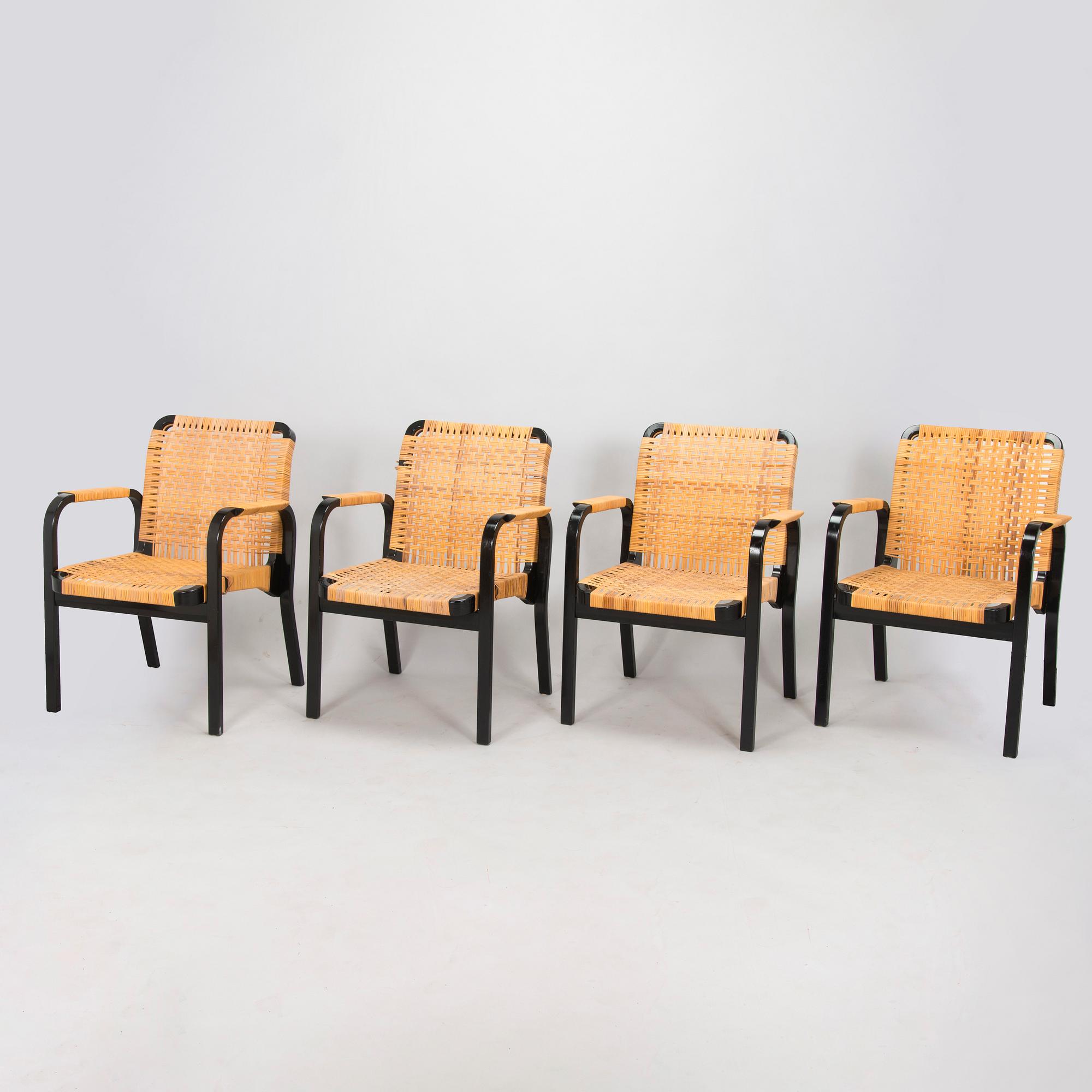 Alvar Aalto, four 1970s '45' armchairs for Artek.