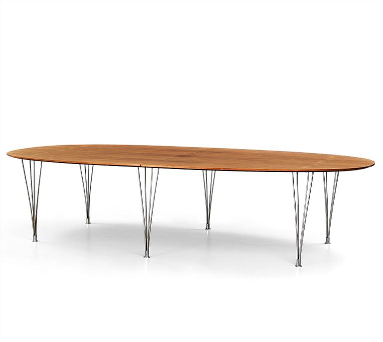 A Bruno Mathsson & Piet Hein 'Superellips' rosewood and steel dining table, by Källemo, Vaggeryd, Sweden 1960's.