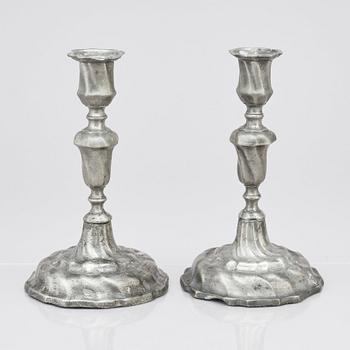A pair of Rococo pewter candlesticks by B Ståhlström Kalmar 1762.