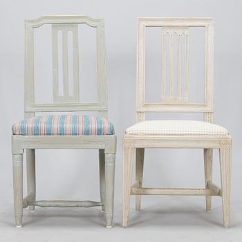 A set of six similar painted Gustavian chairs, 18th/19th century.