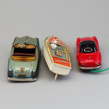 THREE TIN PLATE TOYS, mid 20th century.