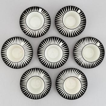 A set of seven porcelain 'Zebra' coffee cups with saucers, designed Eugene Trost for Gefle, Sweden.