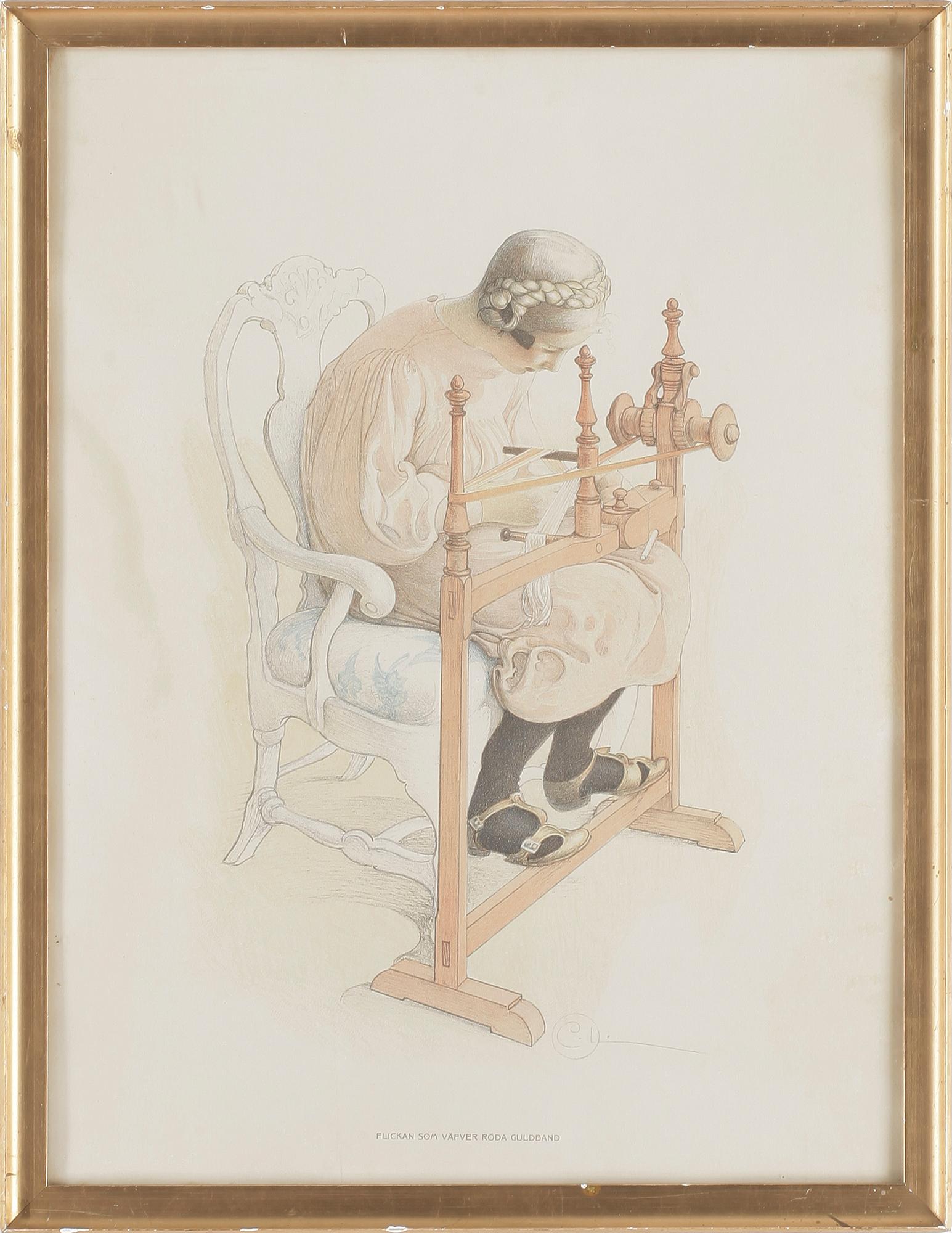 CARL LARSSON, Färglitografi. Sign C.L.