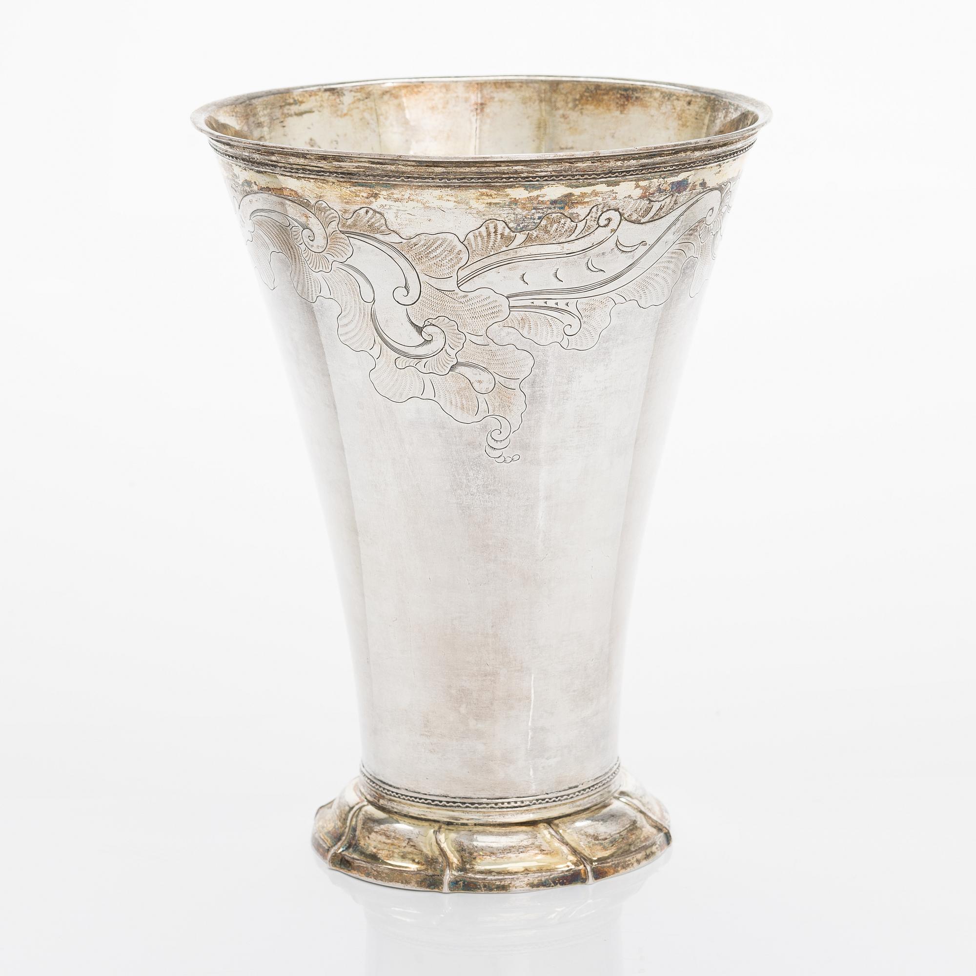 A Swedish parcel-gilt silver wedding-beaker, maker's mark of Petter Åkerman, Stockholm 1760.