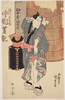 UTAGAWA KUNISADA (1786–1864), färgträsnitt, två stycken. Japan, 1800-tal.