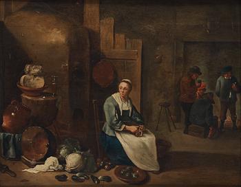 655. David Teniers d.y After, Kitchen interior with a servant.