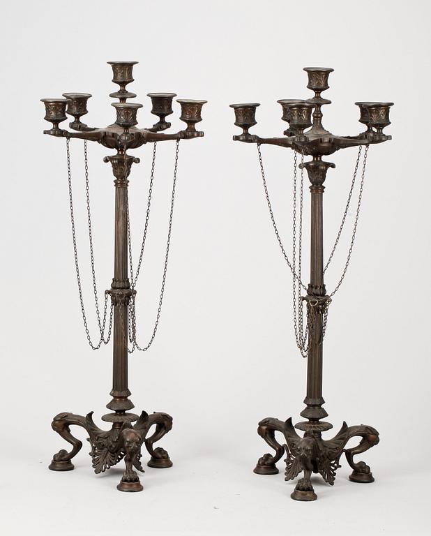 KANDELABRAR, ett par, senempire, 1800-talets mitt.