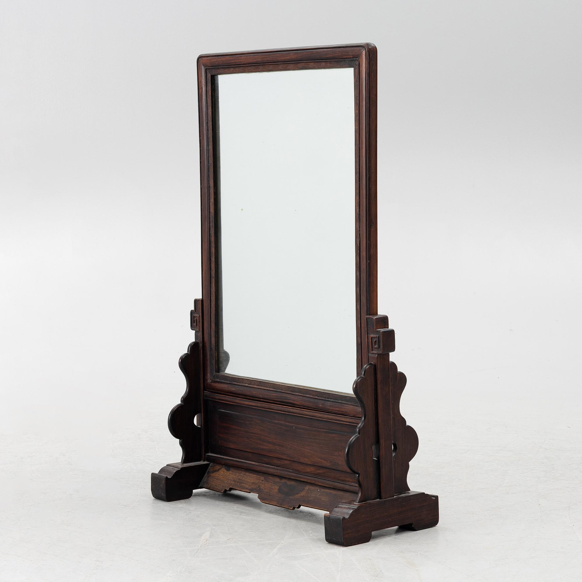 A large Chinese hardwood table screen/mirror, 20th century.