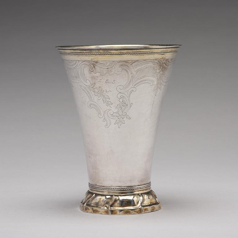 A Swedish 18th century parcel-gilt silver beaker, mark of Jacob Lampa, Stockholm 1775.