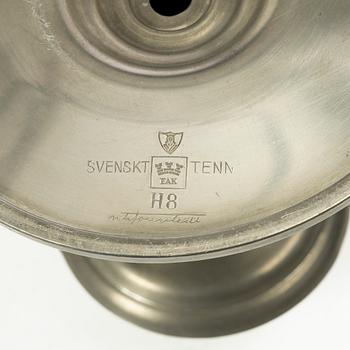 Nils Fougstedt, Ljusstakar, ett par, tenn, art deco, Fabriksaktiebolaget Kronsilver FAK, Stockholm 1934.