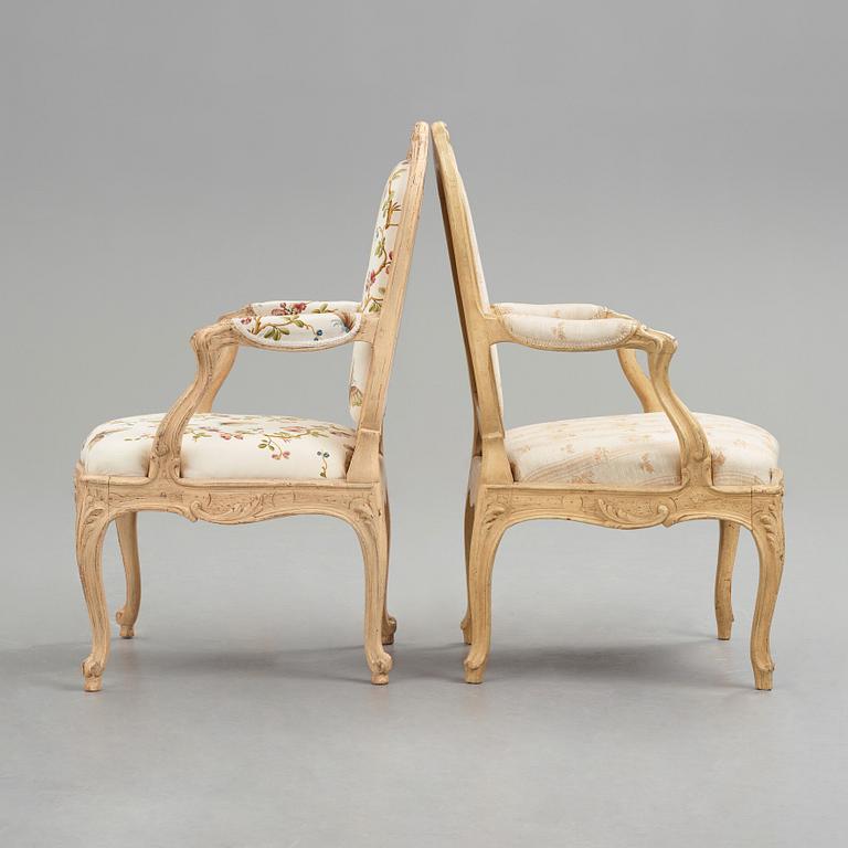 Two matched Swedish Rococo 18th century armchairs.