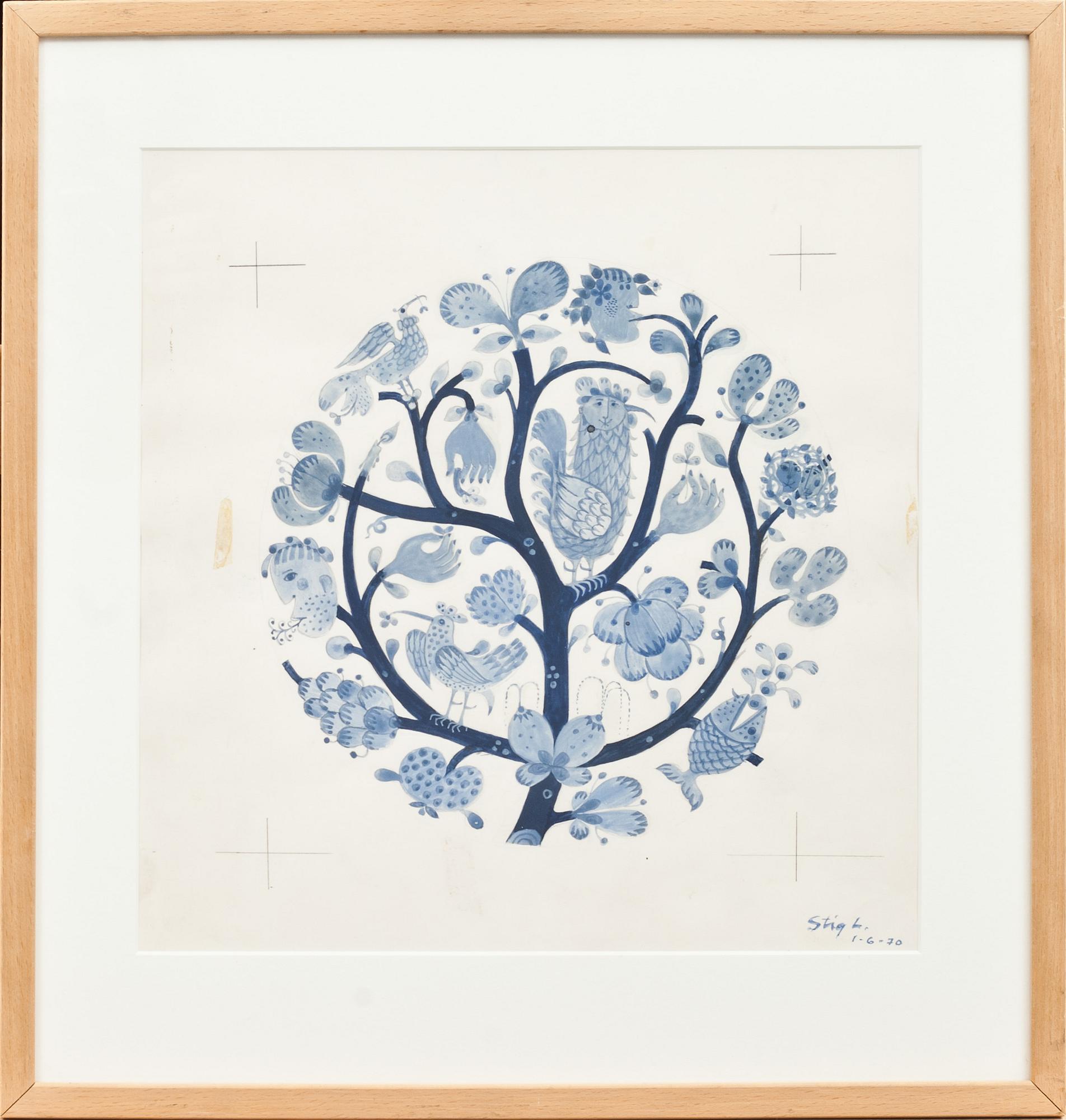 STIG LINDBERG, akvarell skiss. Signerad och daterad -70.