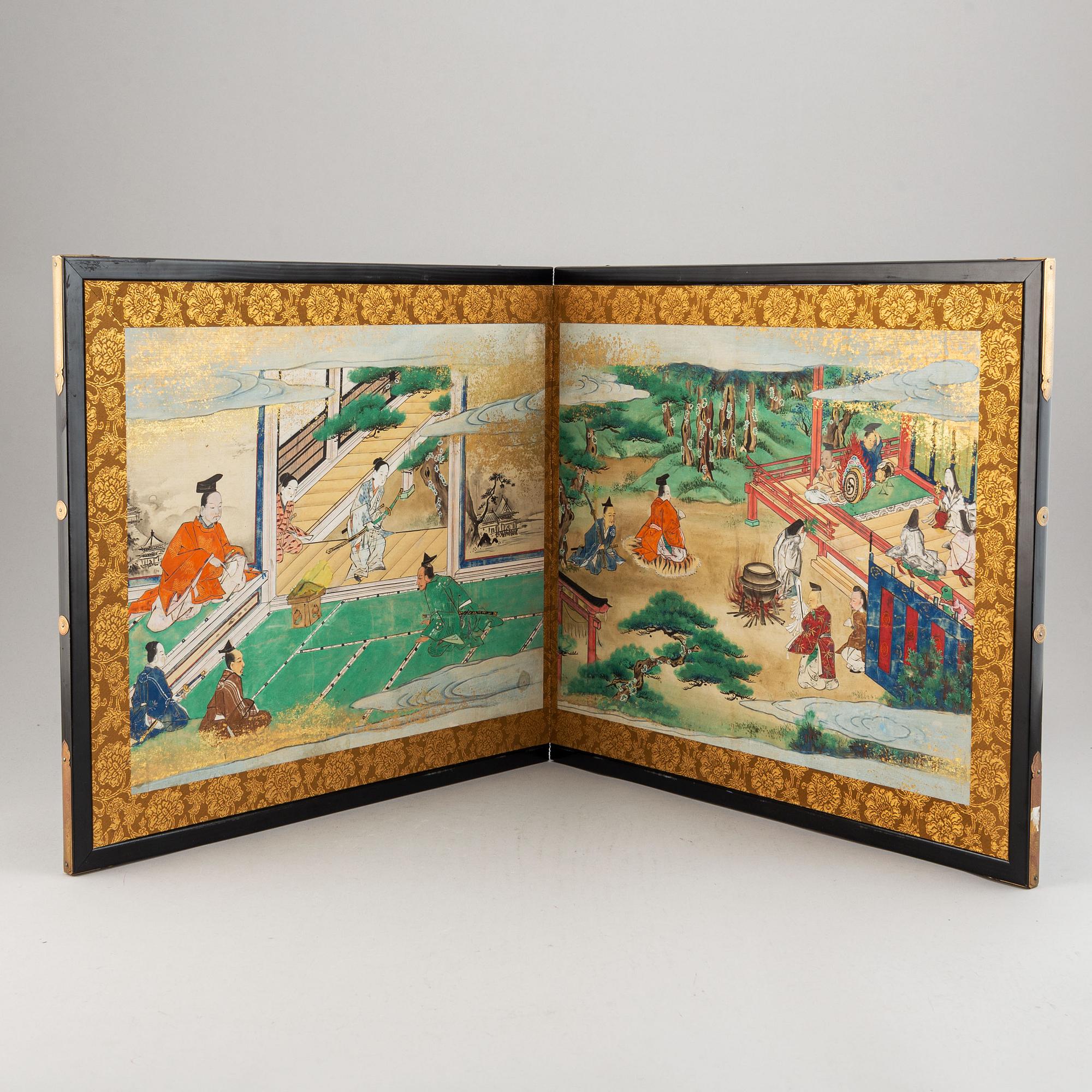 A Japanese two fold screen, 20th century.