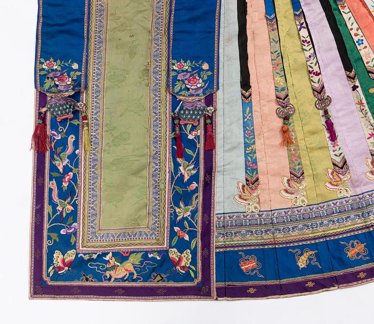 Two embroidered silk skirts, late Qing dynasty.
