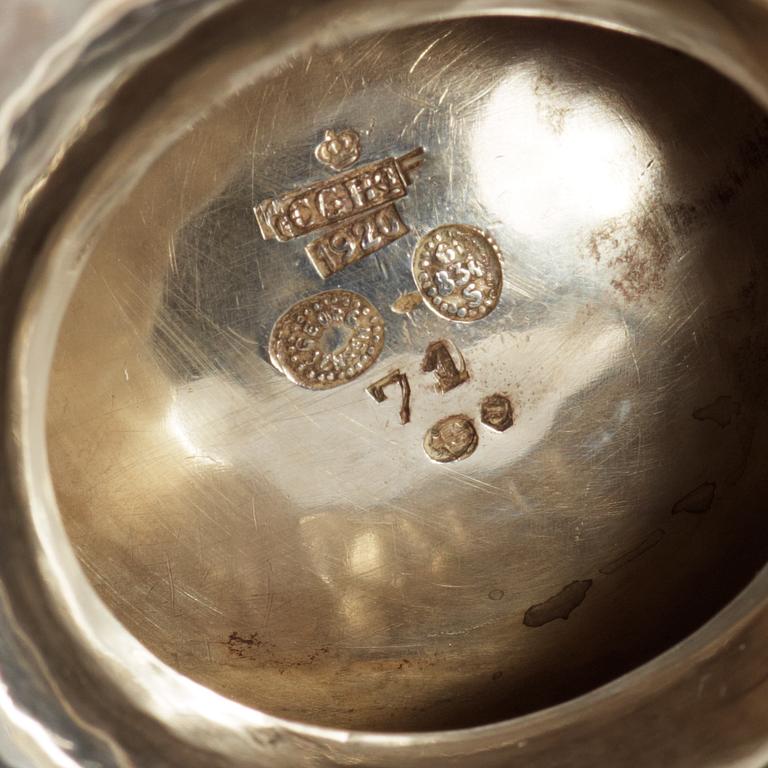 A Georg Jensen three pieces of 830/1000 silver coffee service, Copenhagen 1919-20.