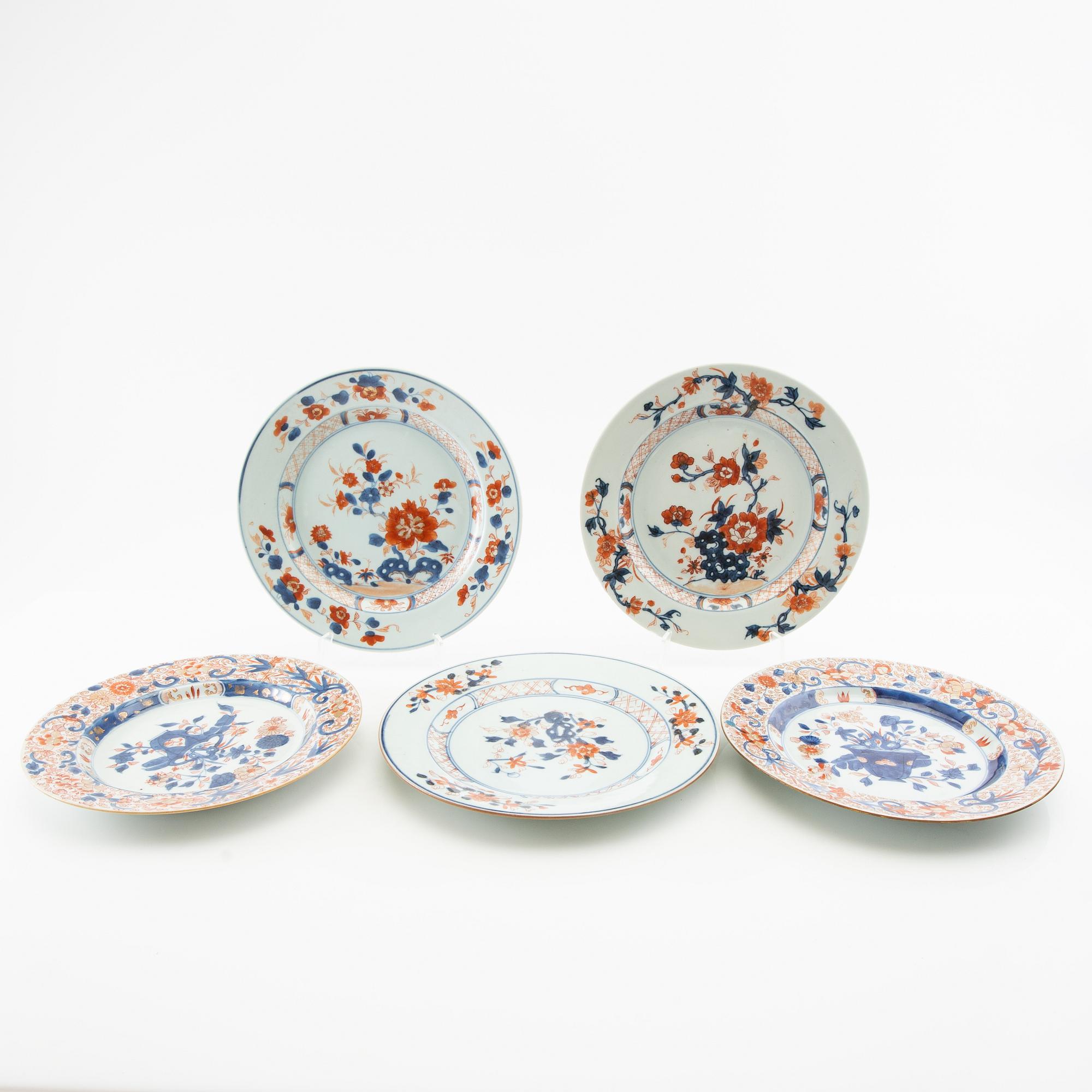 Plates 5 pcs China Qianlong/Kangxi Qing dynasty porcelain.